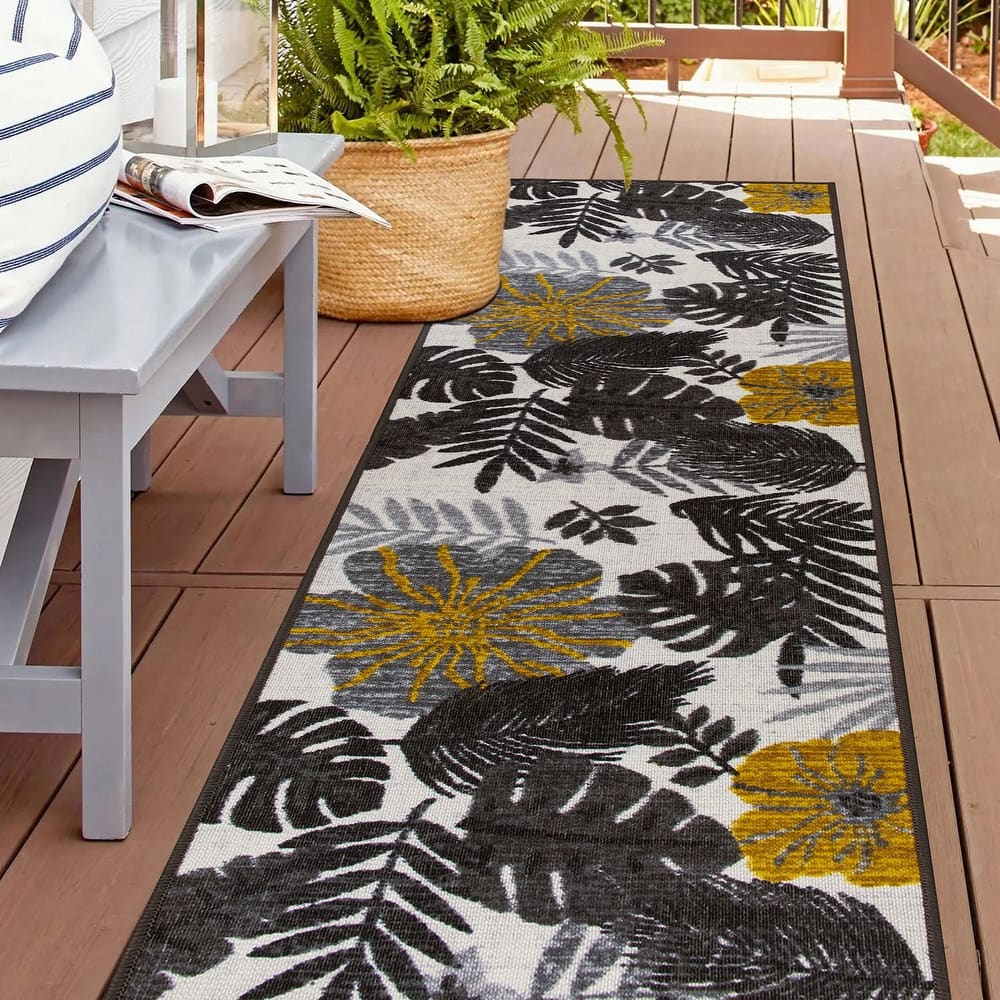 Tropical Floral Leaves Indoor/Outdoor Area Rug