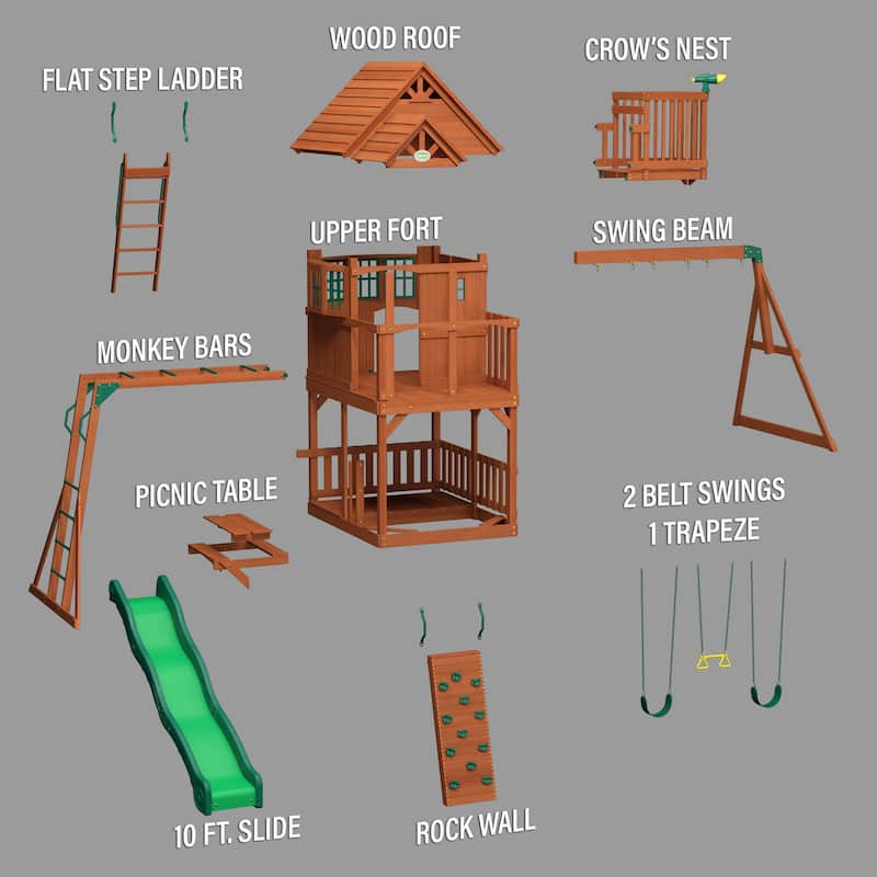 Backyard Discovery Skyfort II Cedar Wood Swing Set, Slide, Clubhouse