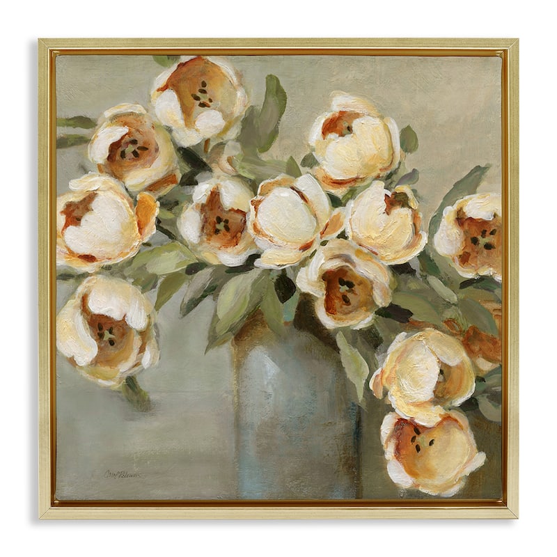Stupell Curved Flowers in Vase Framed Floater Canvas Wall Art Design By Carol Robinson - 18 x 18 - Gold