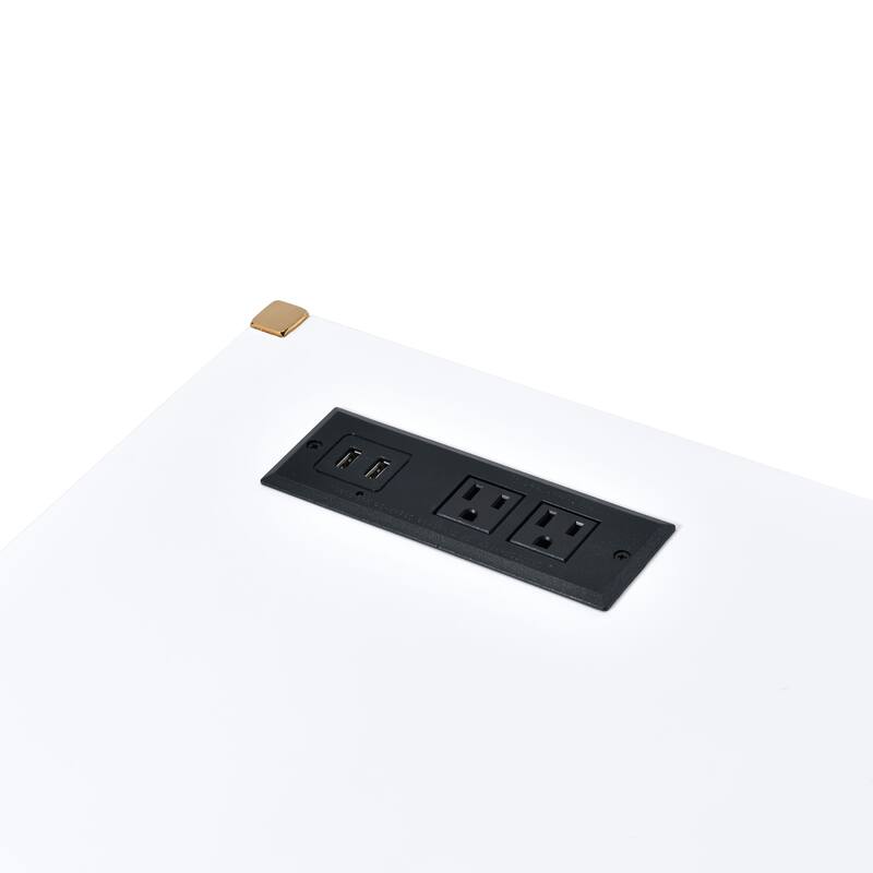 Contemporary Writing Desk with USB Charging Port, High Gloss Finish and Metal Base for Home Office or Study