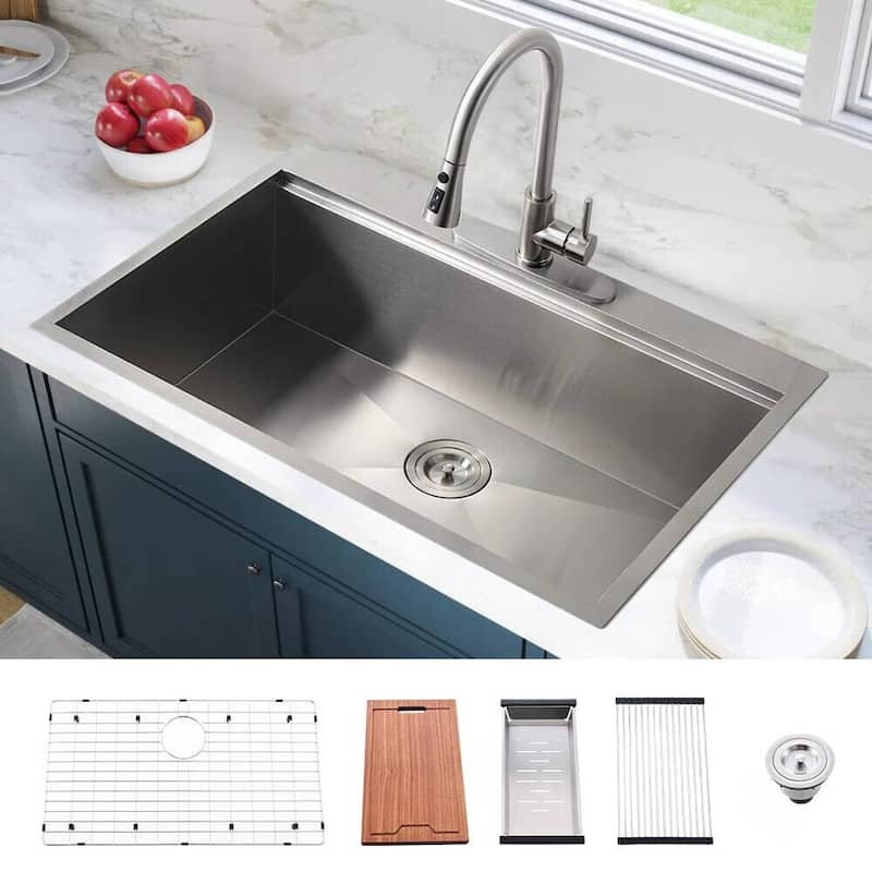 DORNBERG 33 Inch Kitchen Sink Single Bowl Sink in Stainless Steel