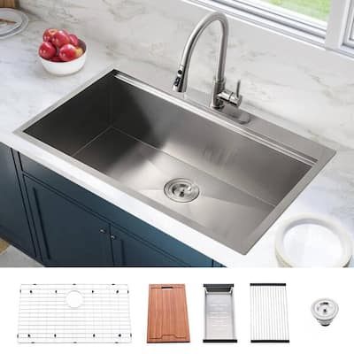 DORNBERG 33 Inch Kitchen Sink Single Bowl Sink in Stainless Steel