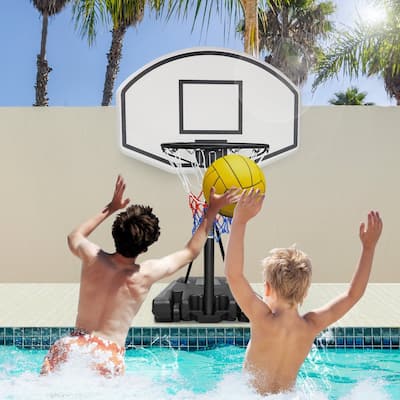 Portable 3.1ft to 4.7ft Height-Adjustable Poolside and Swimming Pool Basketball Hoop for Kids