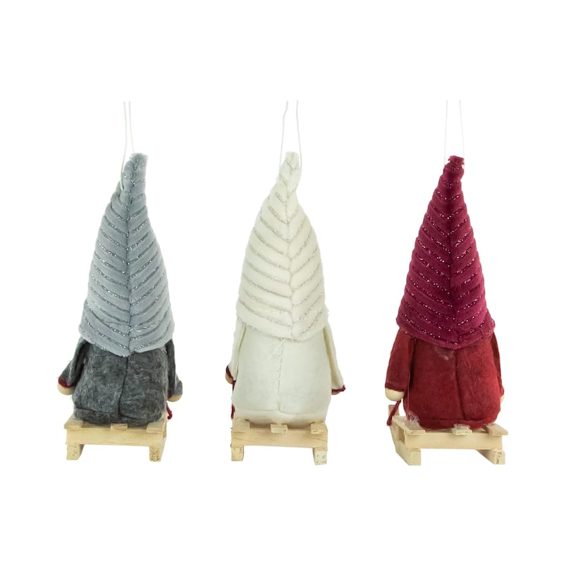 Plush Sledding Gnomes Christmas Figurine Ornaments - 5.25" - Set of 3