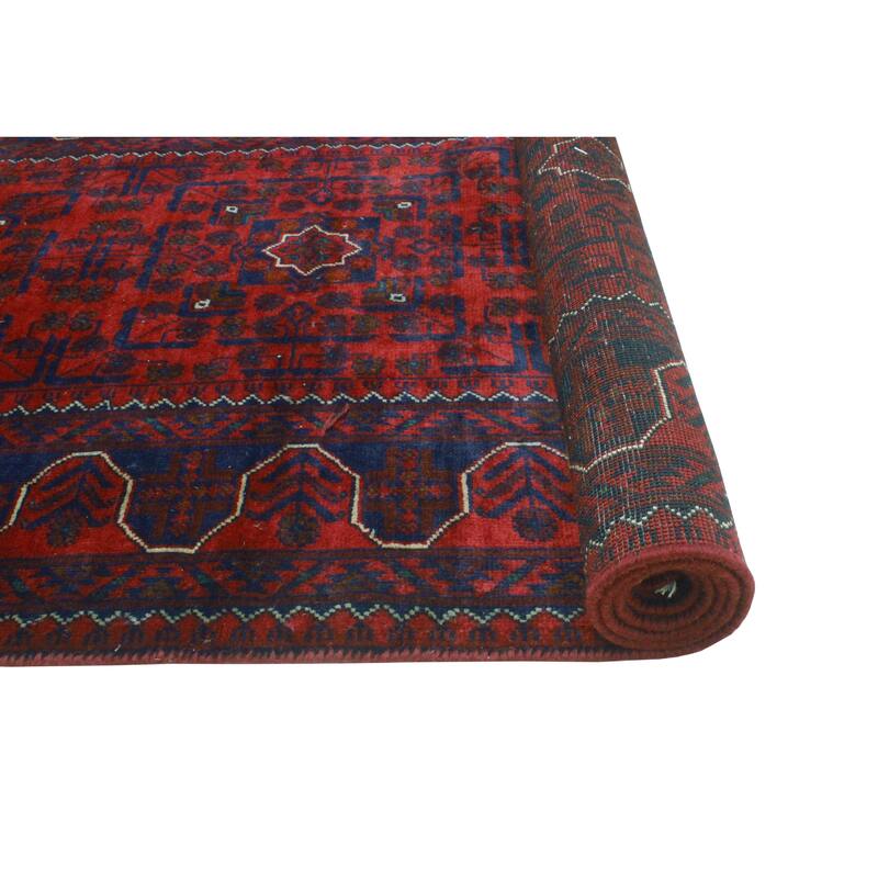 Khamyab Musayyab Red/Navy Runner - 2'9" x 12'7"