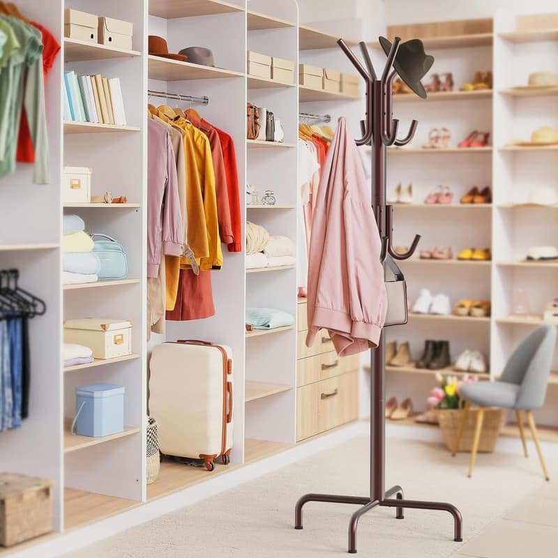 12 Hooks Standing Coat and Hat Hanger Organizer Rack