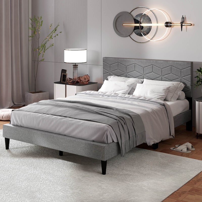 Costway Twin/Full/Queen Size Bed Frame with Linen Fabric Upholstered