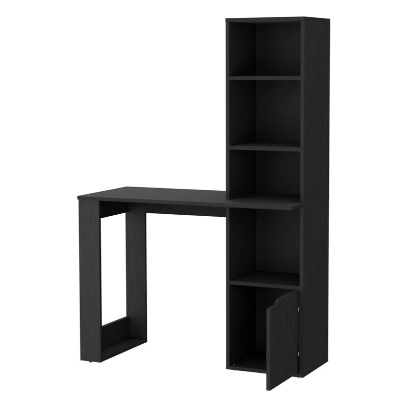 Peterson Computer Desk with 4-Tier Bookcase and 1-Door Cabinet White And Black