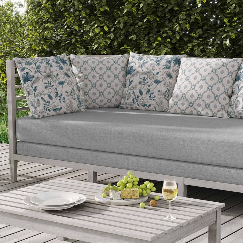 Garden Grace Gala Indoor/Outdoor Reversible Throw Pillow White and Blue