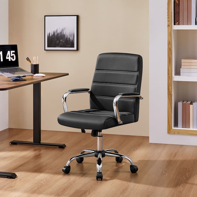 Yaheetech Adjustable Mid-Back Faux Leather Swivel Office Chair - Black