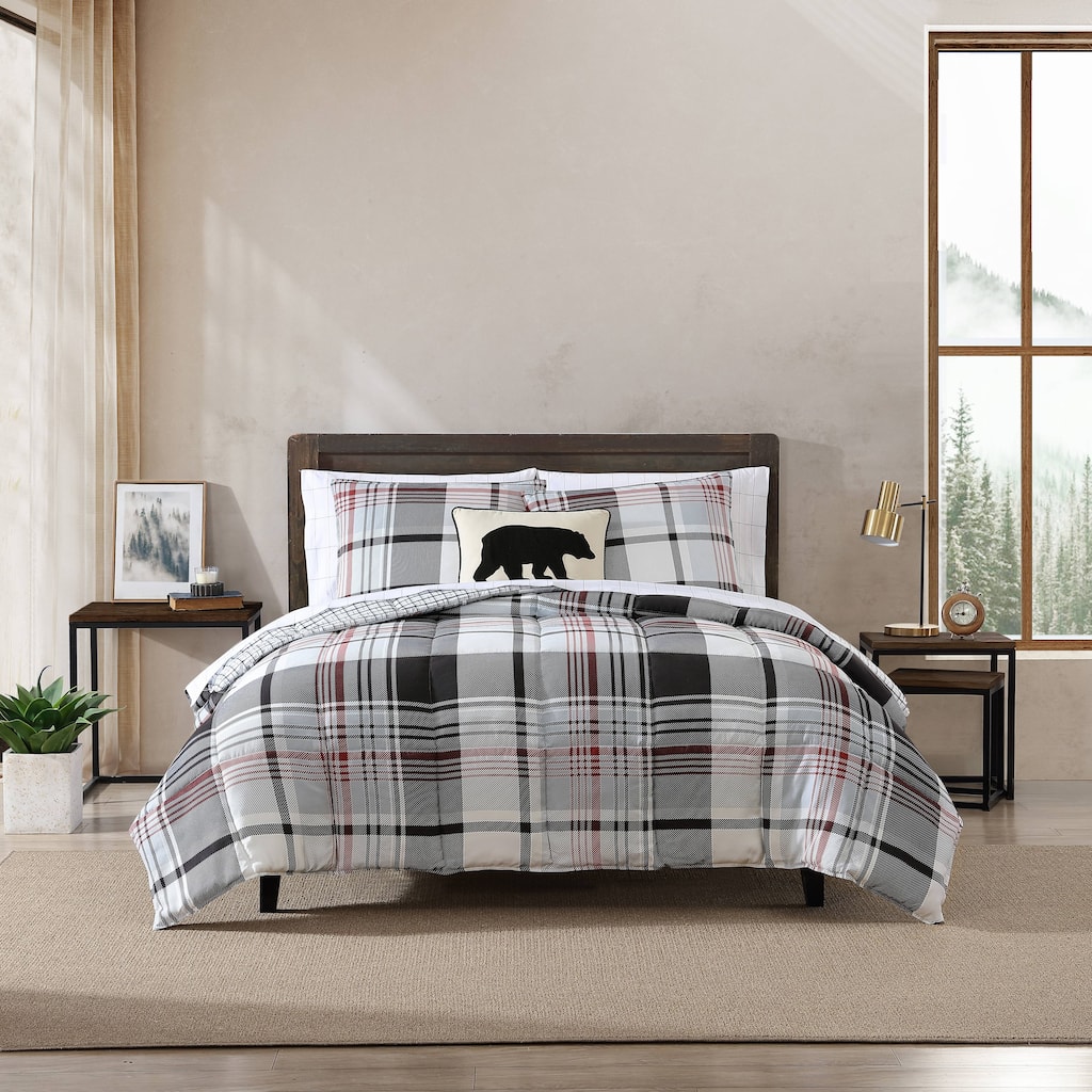 Eddie Bauer Normandy Plaid Microsuede Down Alt Black Comforter Set