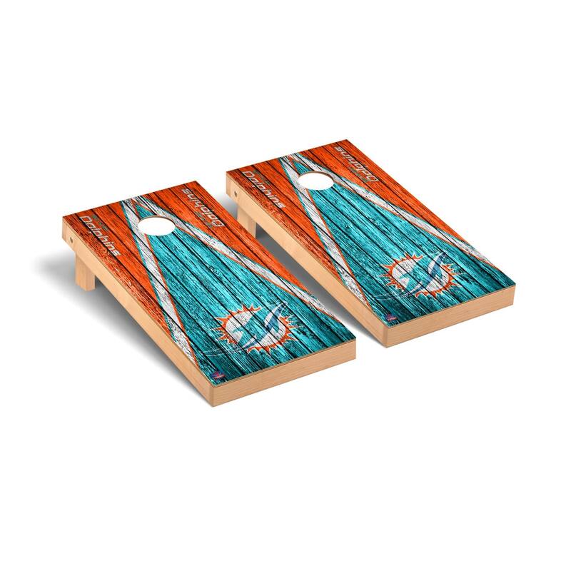Miami Dolphins NFL Football Triangle Cornhole Board Set - Include Carrying Case