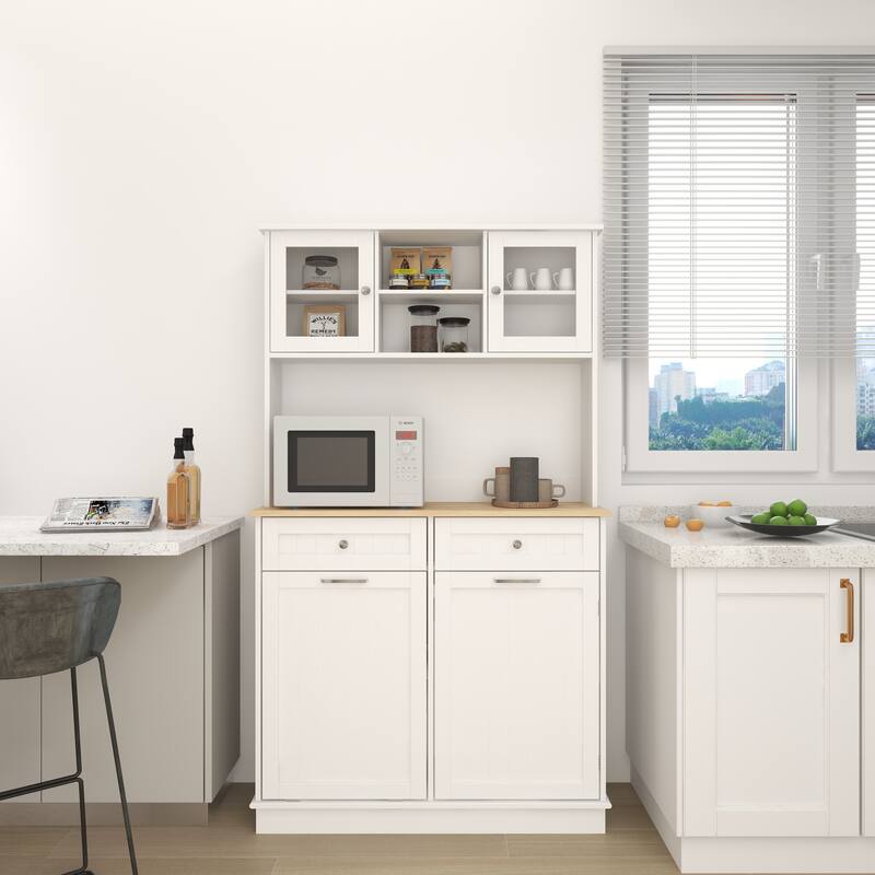 Anmytek 67.7" Tall White Kitchen Storage Cabinet with Tilt Out Trash, 2 Drawers & Adjustable Shelves