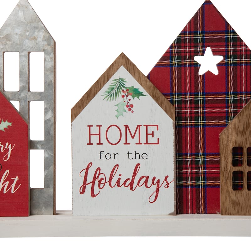 Glitzhome 20"L Metal and Wooden Christmas House Decor