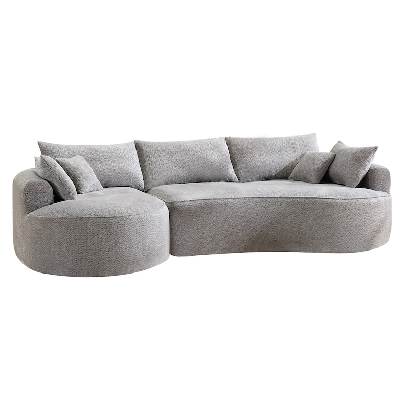 Curved Chenille Sectional Sofa Boneless Sofa Leisure Couch for Living Room, Grey