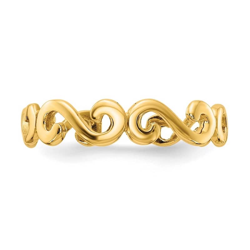 Curata Womens Adjustable Solid 14 karat Yellow Gold Swirl Toe Ring
