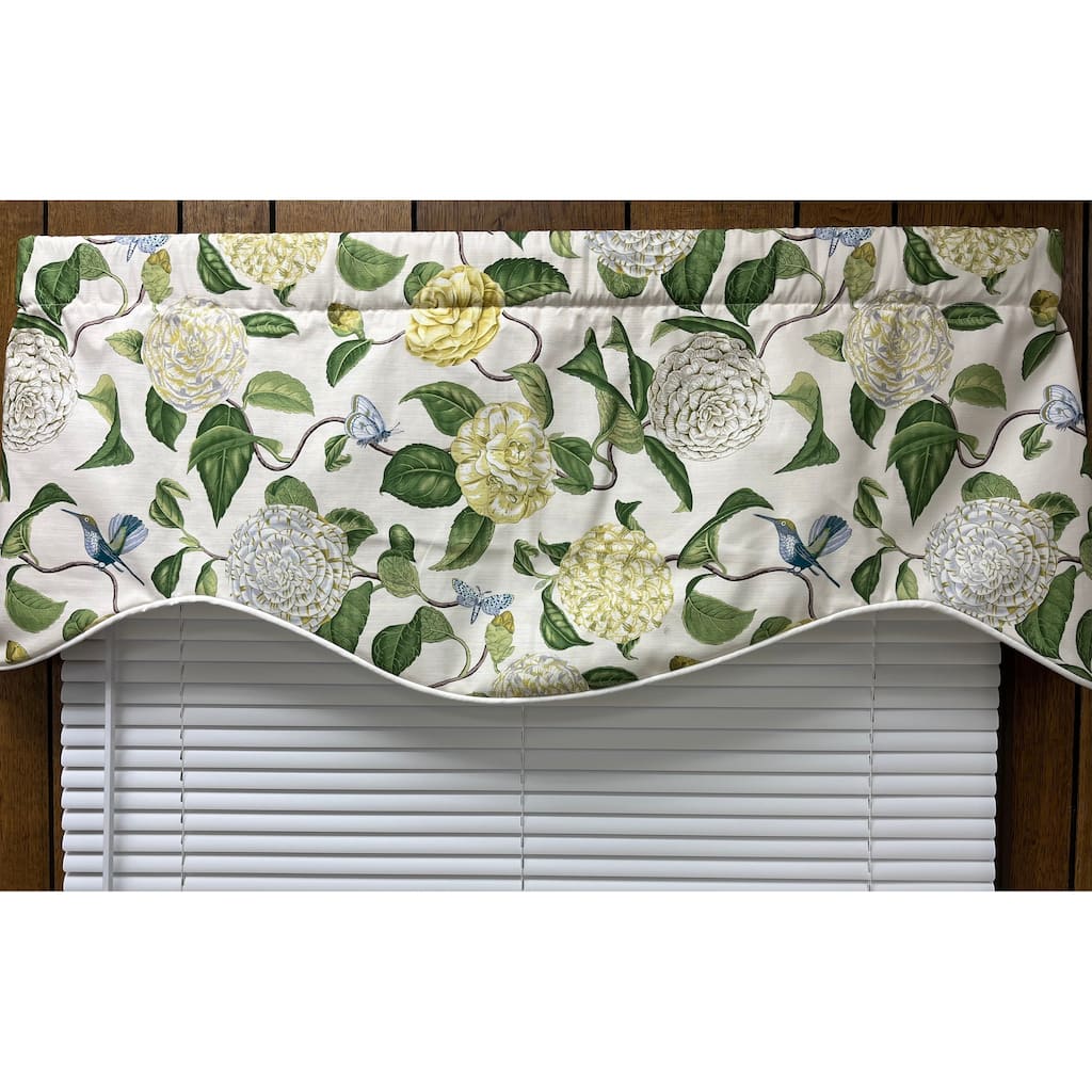 Camelia botanical shaped valance with cord