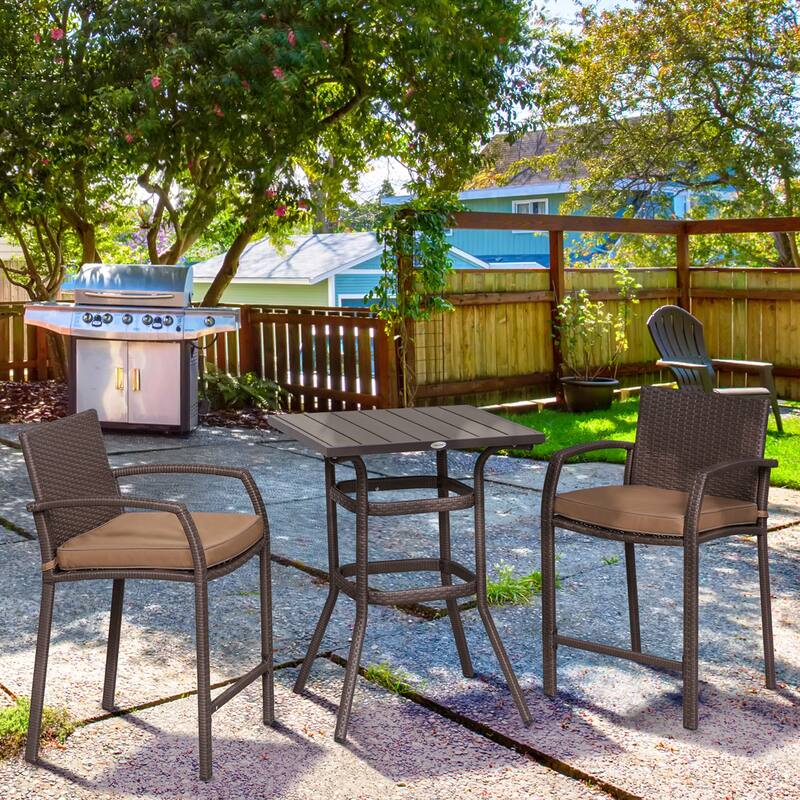 Outsunny 3-piece Outdoor PE Rattan Patio Bar Table Conversation Set