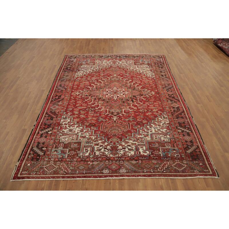 Hand Knotted Oriental 100% Wool Carpet Traditional Medallion Red Heriz Area Rug - 10' 11'' X 8' 2''