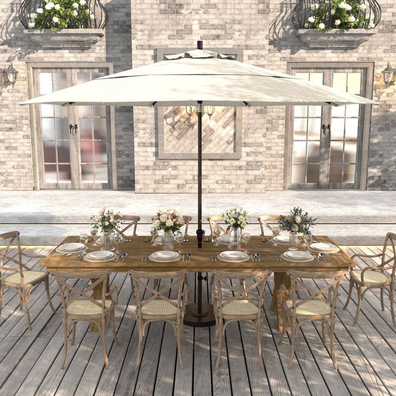 California Umbrella 11' Round Aluminum Crank Open Auto Tlit Patio Umbrella, Bronze Finish, Double Wind Vent. - Antique Beige