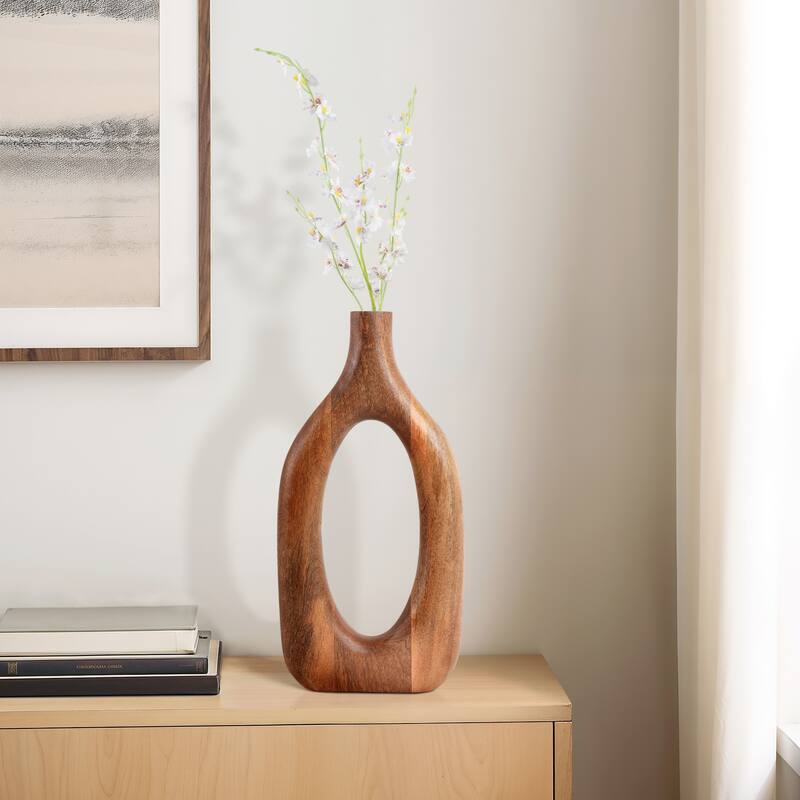 Mango Wood Sculptural Vase Decorative Handcrafted Eye-Catching Form - 9" x 2" x 18"