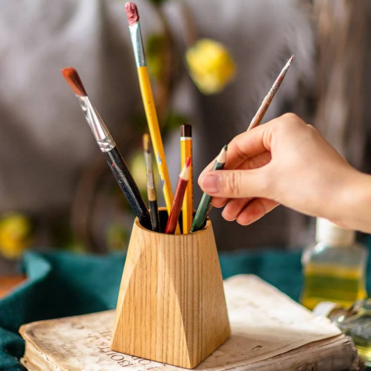 RusticReach Ash Wood Desktop Pen Holder