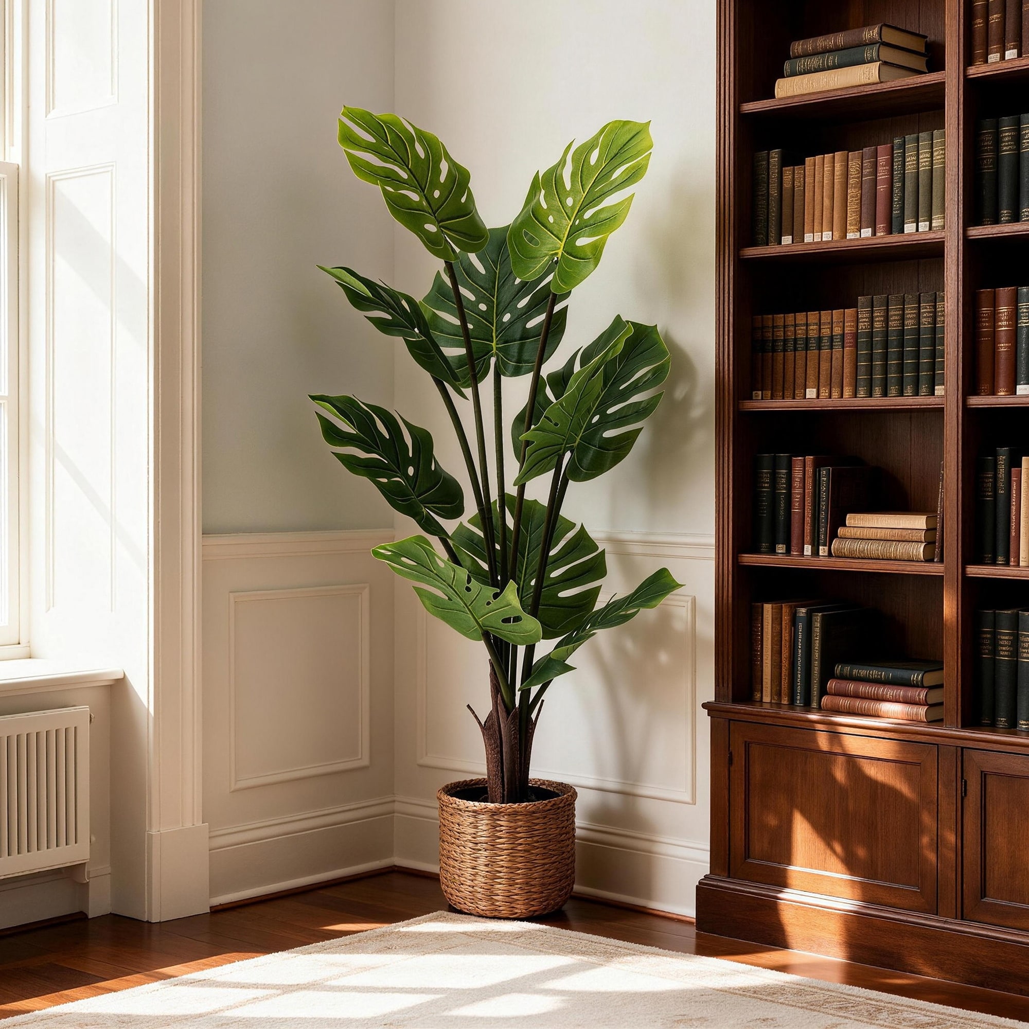 Glitzhome Artificial Monstera Deliciosa Plant 3.5ft Faux Palm Tree in Pot - 18.00"D X 41.00"H