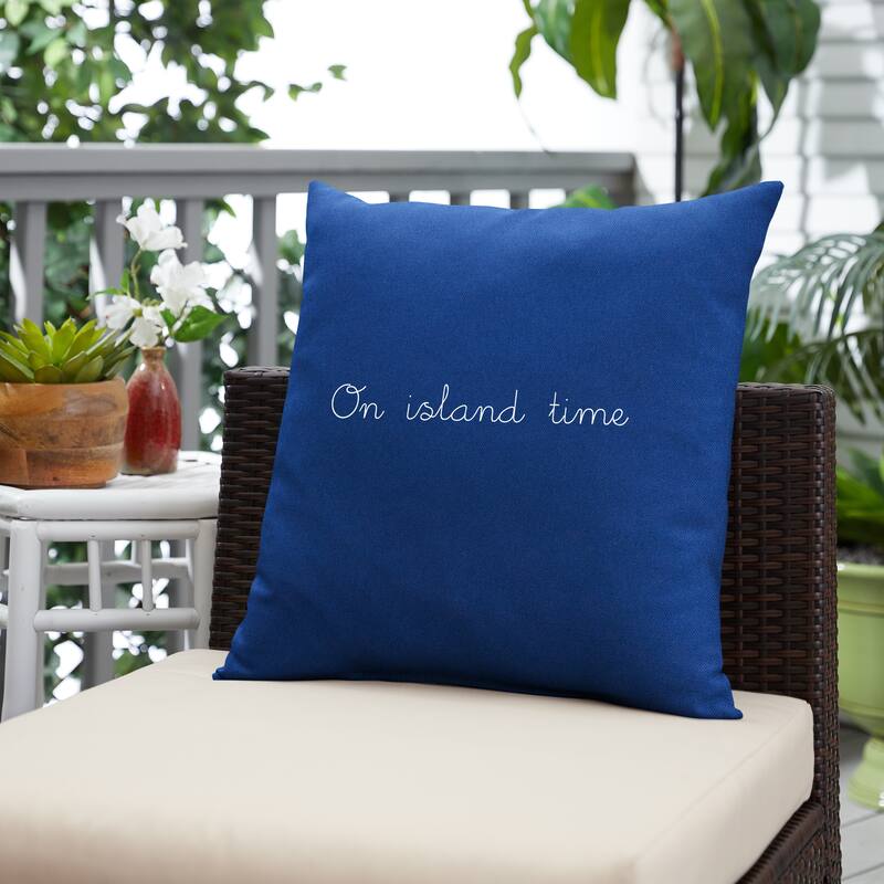On Island Time Indoor/Outdoor Embroidered Pillow, Knife Edge