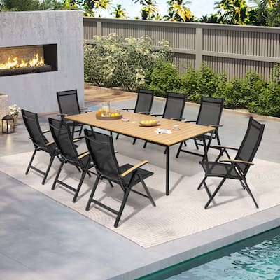 9-Piece Outdoor Patio Dining Set Aluminum Dining Table with Folding Chairs - Set of 9