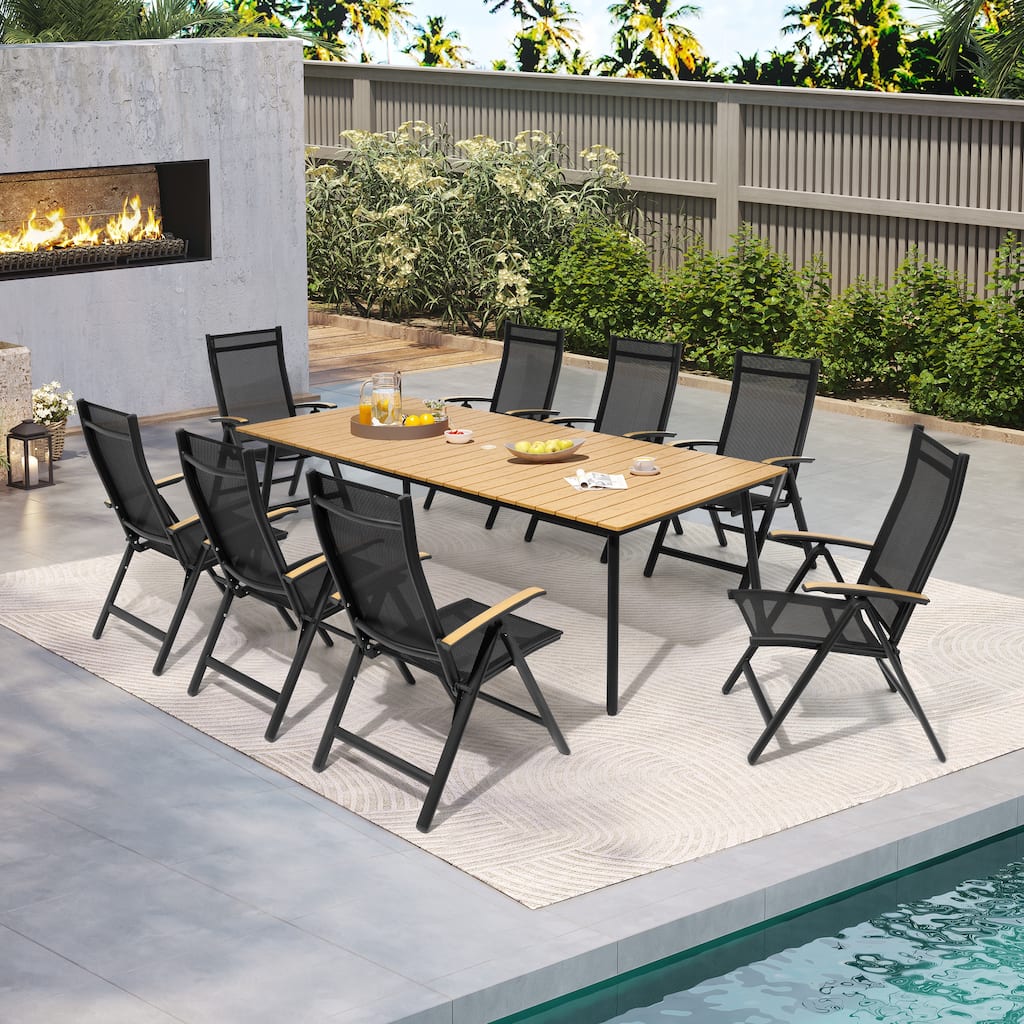9-Piece Outdoor Patio Dining Set Aluminum Dining Table with Folding Chairs - Set of 9