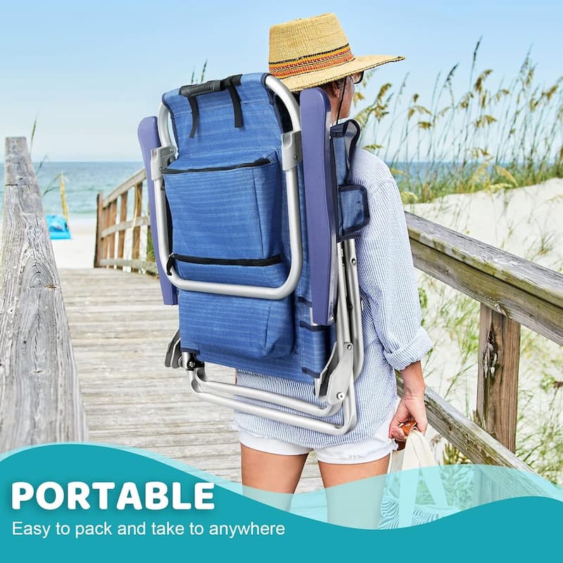 BOSSIN Backpack Beach Chairs for Adults,Adjustable high Beach Lounge Chairs with Towel Rack for Outdoor,Travel