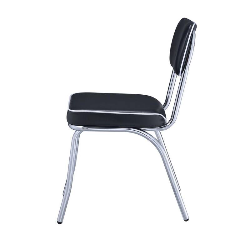 Set of 2 Upholstered Side Chairs, Black and Chrome