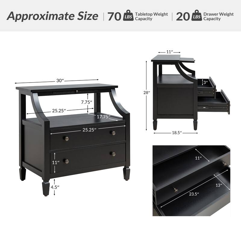 Jennifer Transitional 2 - Drawer End Table with Built-In Outlets and Pull-out Tray by HULALA HOME