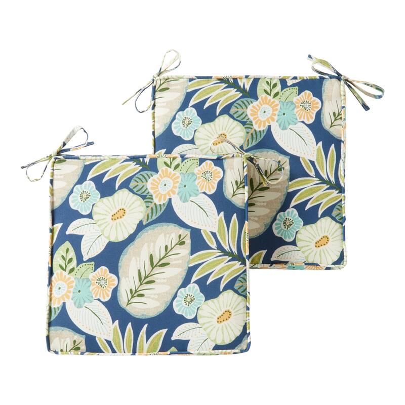Greendale Home Fashions 18" Square Outdoor Chair Pad (Set of 2) - Marlow Blue Floral