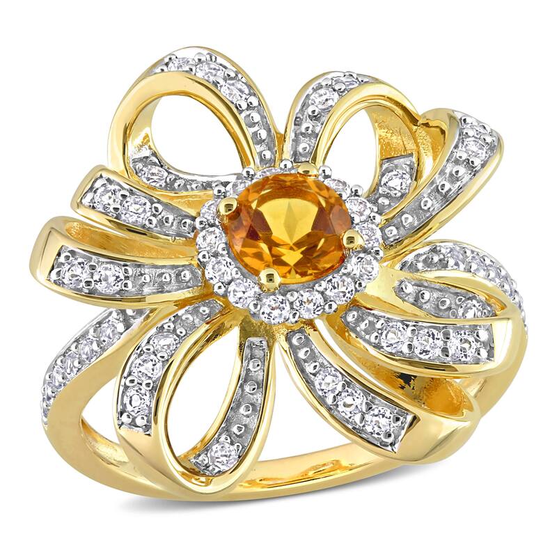 Miadora Madeira Citrine and White Topaz Floral Cluster Ring in 18k Yellow Plated Sterling Silver
