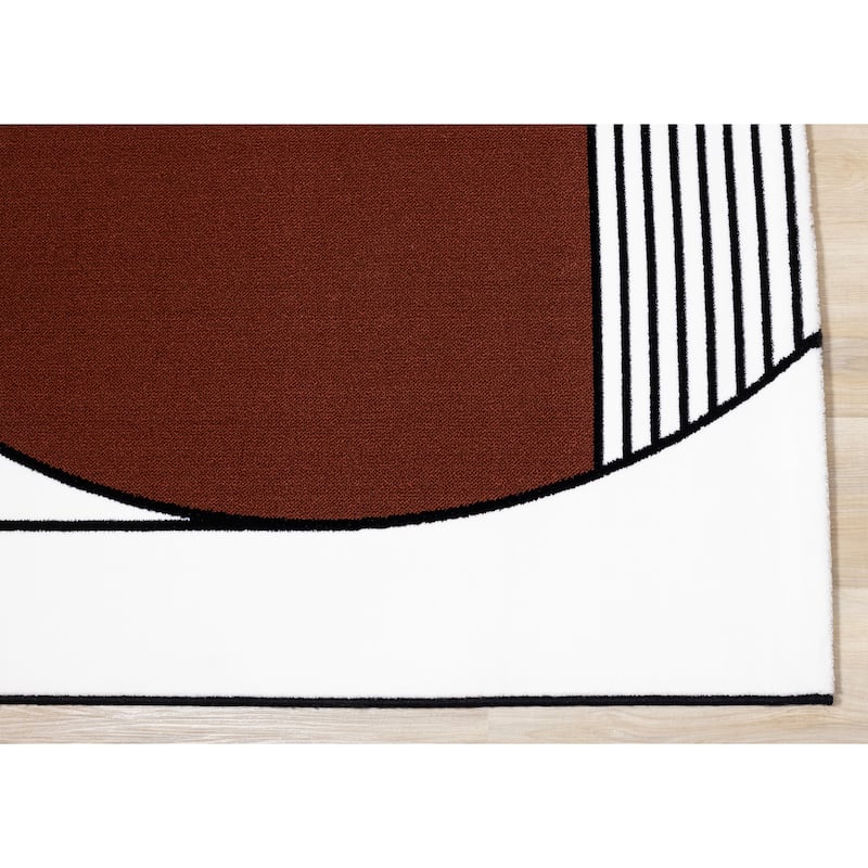Claremont Collection - White/Back/Orange/Red Art Deco Geometric Rug Rug