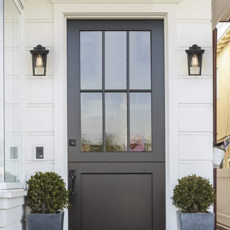 Farmhouse 1-Light Black Outdoor Porch Wall Sconce Patio Lantern - W6.5"x H11"x E8.7"