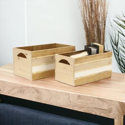 Amabel Set of 2 Tri-Color Wood Crate Set with Hyacinth Accents - N/A