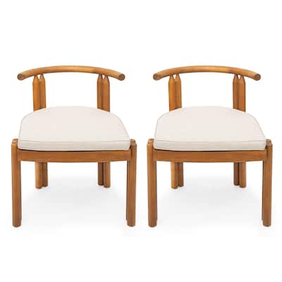 Christopher Knight Home - Joel Patio Acacia Wood Armless Dining Chair with Beige Cushion（Set of 2 ）