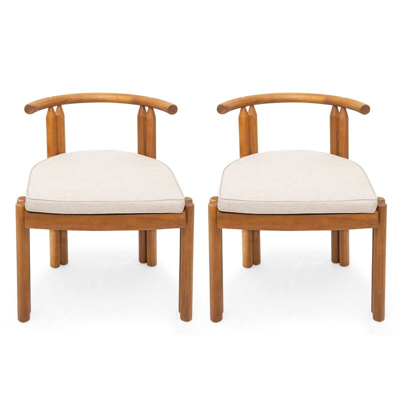 Roomfitters Cove Outdoor Acacia Wood Dining Chairs with Cushions, Teak Finish and Beige Set of 2 - Teak+ Beige (Armless)