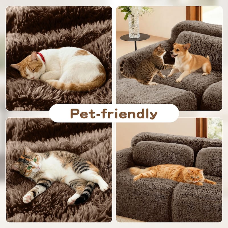 Rossetta 149'' Modern 4-seater Soft Fluffy Plush Fabric Modular Sectional Deep Sofa Couches, Free Combination Buckle Connection