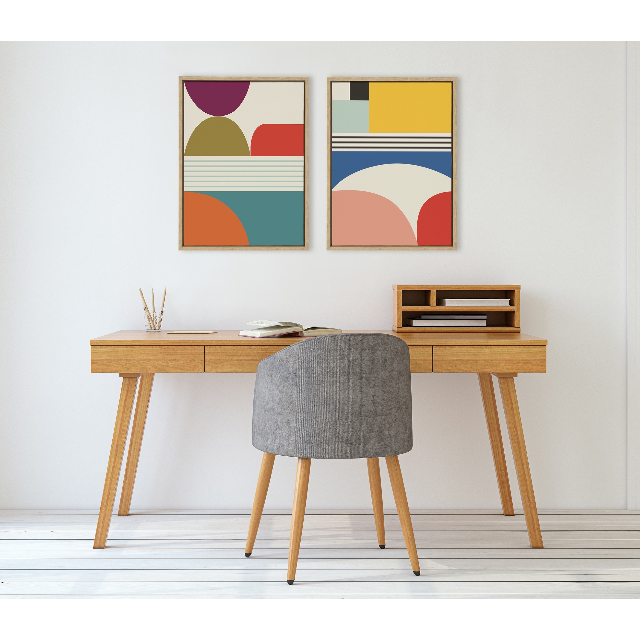 Kate and Laurel Sylvie MCM Patterns Framed Canvas Set by Rachel Lee