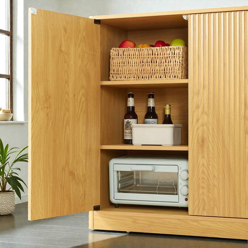 31.5 Inch Modern Wavy Sideboard Cabinet, 2 Door Curved Storage Console with Wood Grain Top