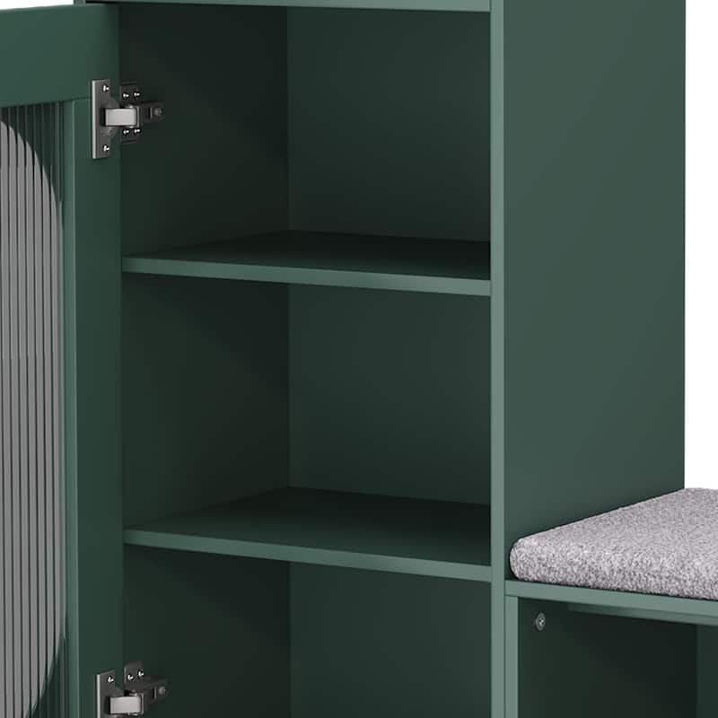 Space-Saving L-Shaped Shoe Bench, Entryway Organizer with Glass Door