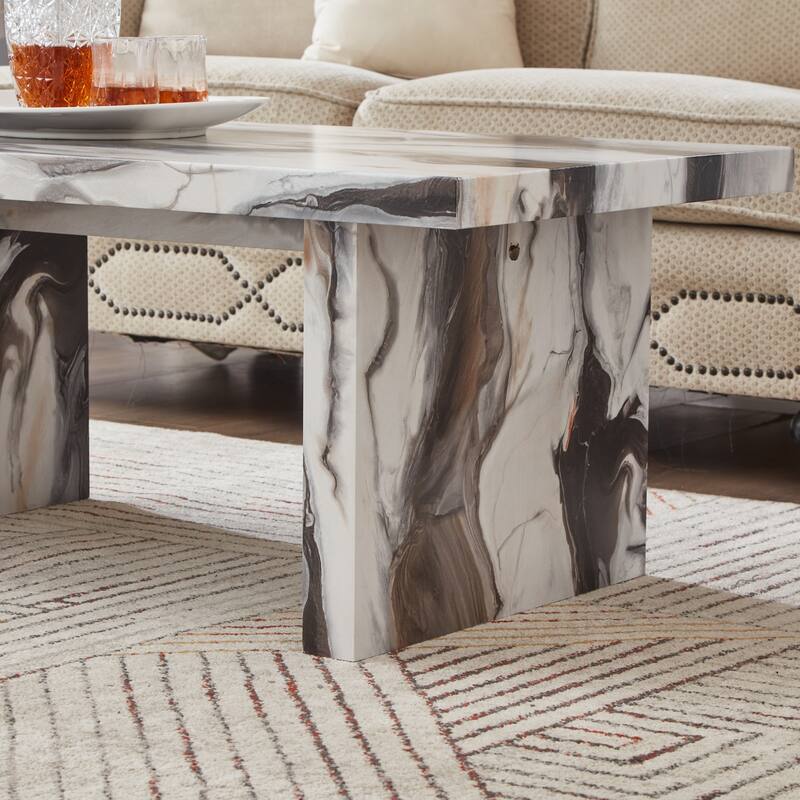 Roundhill Furniture Cavira 3-Piece Faux Marble Coffee Table Set
