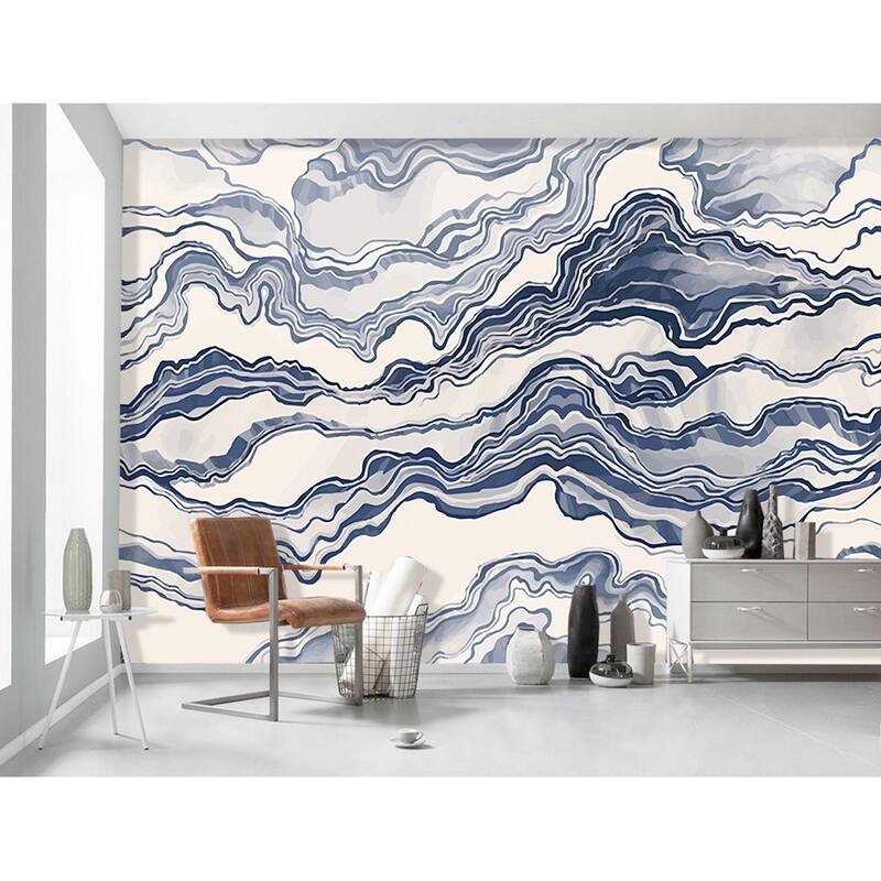 GK Wall Design Blue White Stripe Nordic Abstract Waves Wallpaper