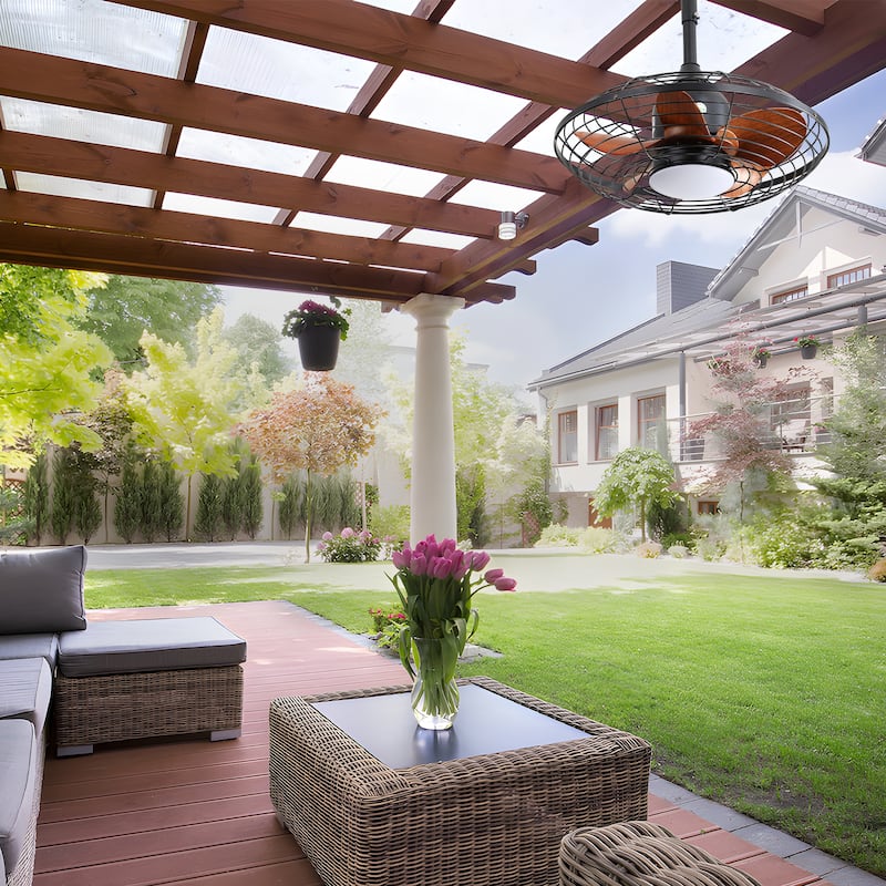 20" Downrod Mount Ceiling Fan LED with Hanging and Hook for Outside Patios Pergola - Black