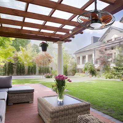 20" Downrod Mount Ceiling Fan LED with Hanging and Hook for Outside Patios Pergola - Black