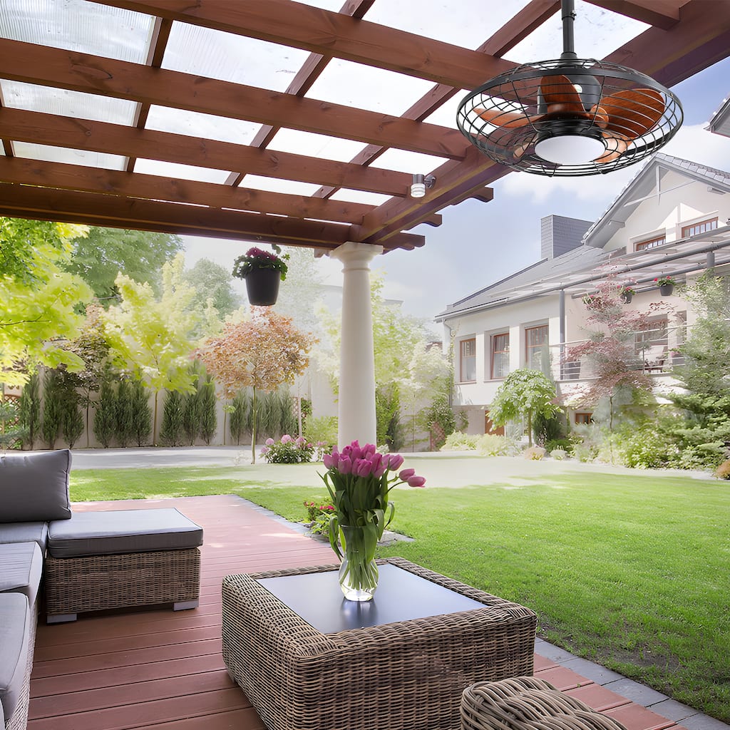 Modern Outdoor Ceiling Fan Light with Hook and Remote Control, DC Reversible Motor for Home and Patio