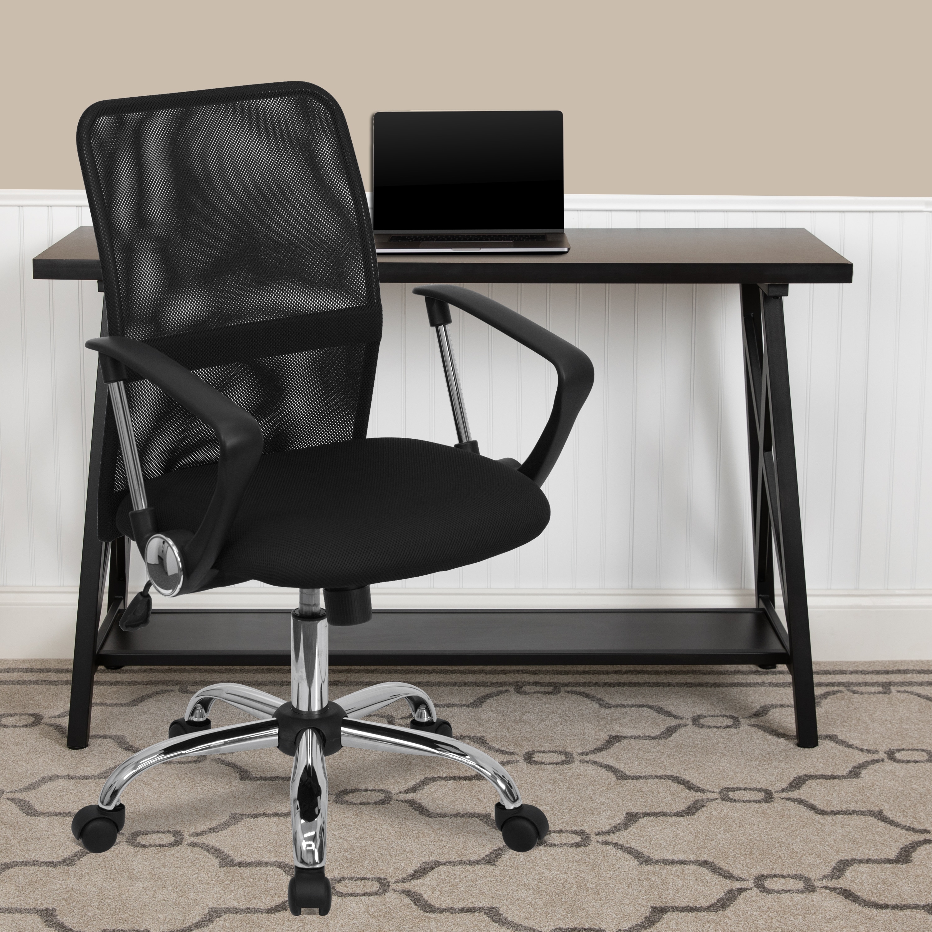 Mid-Back Mesh Swivel Task Office Chair with Lumbar Support Band and Arms